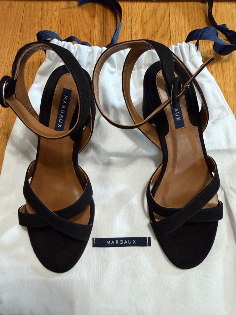 Margaux Black Suede Mid Block Heel Sandals - Picture 4 of 4